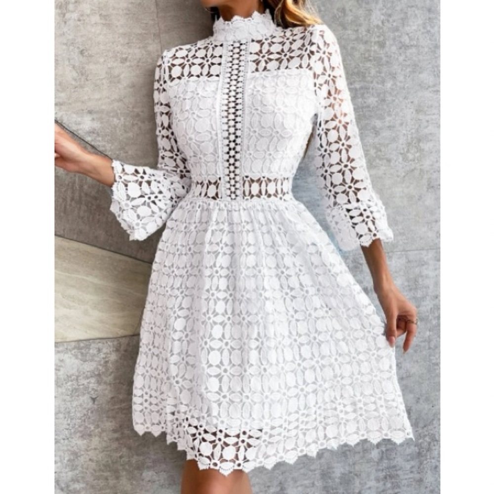 Lace Fit & Flare Mini Dress - White